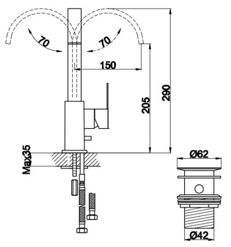Bateria umywalkowa z obrotową wylewką KOHLMAN Gixs QB150G