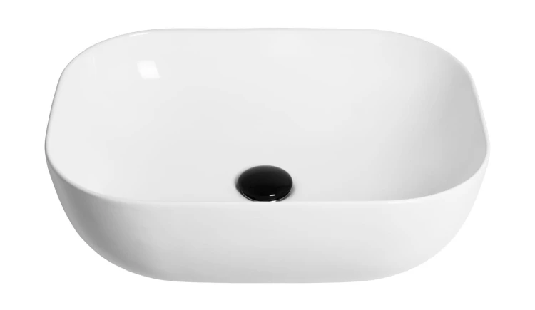 Umywalka nablatowa mono prostokątna 460x320x140 mm z korkiem czarnym