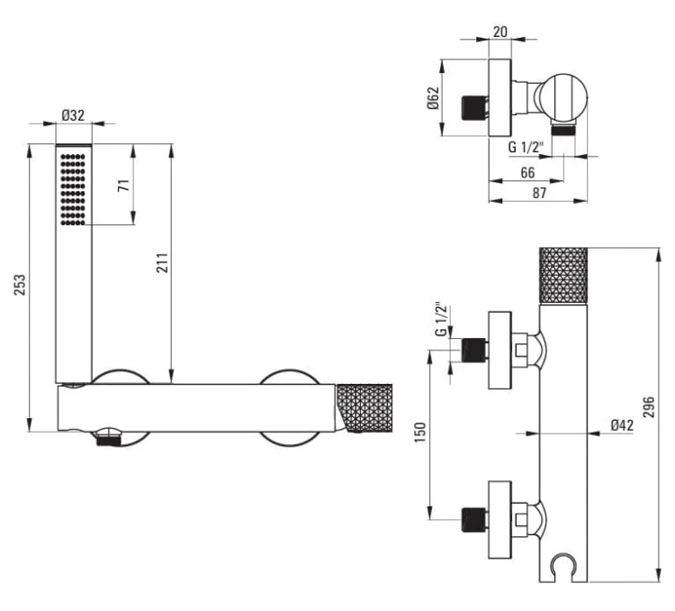 Bateria prysznicowa ścienna stal szczotkowana Silia Hexa Deante