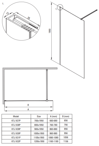 Ścianka prysznicowa walk-in 70x195 titanium Prizma Deante