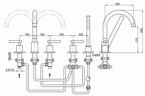 Bateria wannowa 5-otworowa KOHLMAN Roxin QB242R
