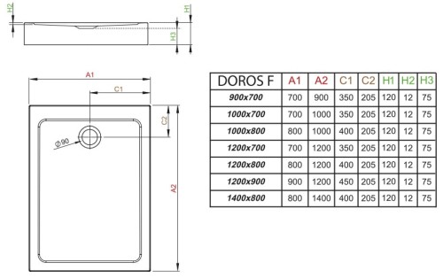 Brodzik prostokątny Radaway Doros F Compact 100x70