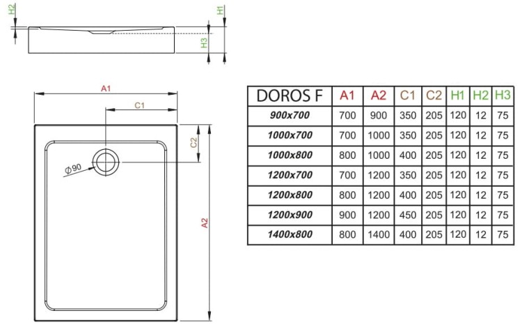 Brodzik prostokątny Radaway Doros F Compact 100x70