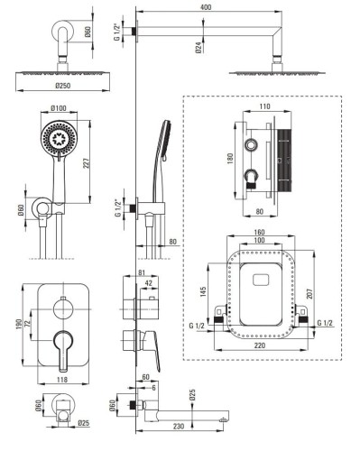 Zestaw prysznicowy podtynkowy z wylewką wannową Arnika Deante