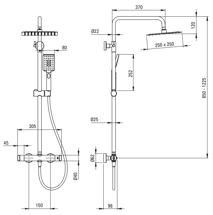 Deszczownica z baterią prysznicową szczotkowany brąz Therm Deante