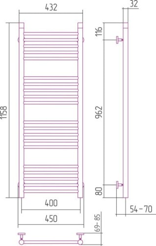 Grzejnik łazienkowy Sunerzha Bohemia 120x40cm stal polerowana