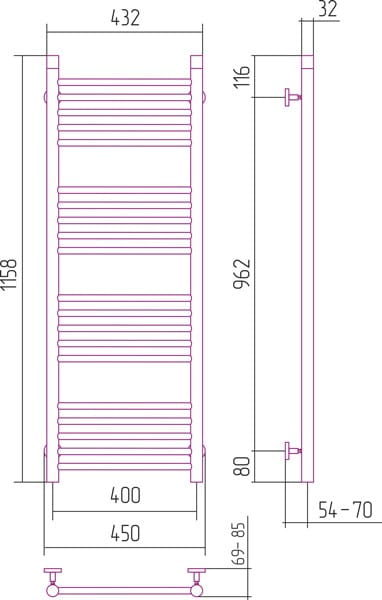Grzejnik łazienkowy Sunerzha Bohemia 120x40cm stal polerowana