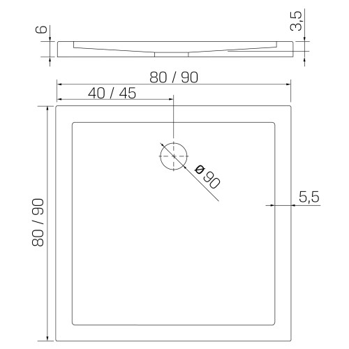 Brodzik kwadratowy New Trendy Cantare 80x80x6