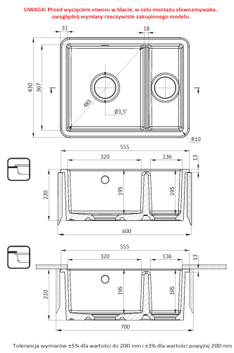 Zlewozmywak ceramiczny 1.5-komorowy biały Lumi Deante