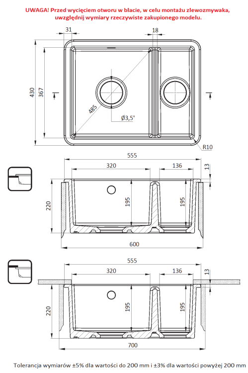 Zlewozmywak ceramiczny 1.5-komorowy biały Lumi Deante