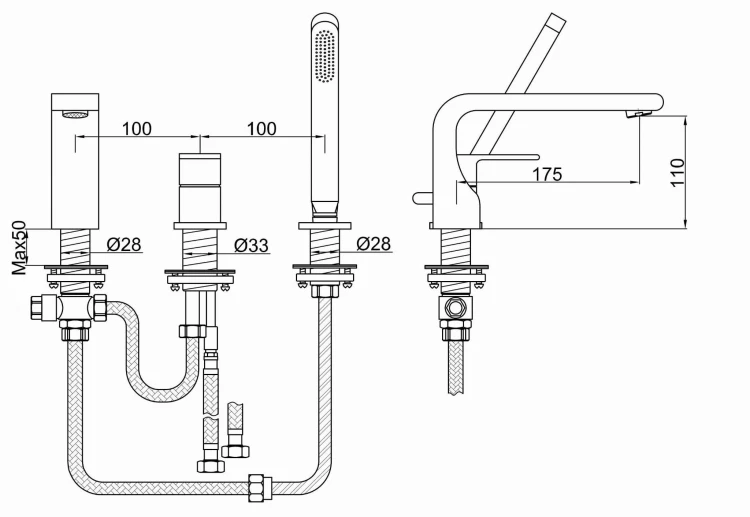 Bateria wannowa 3-otworowa Saxo KOHLMAN QB241S