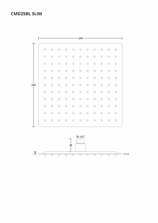 Deszczownica natryskowa corsan cmd25bl slim stalowa czarna kwadratowa 25 cm