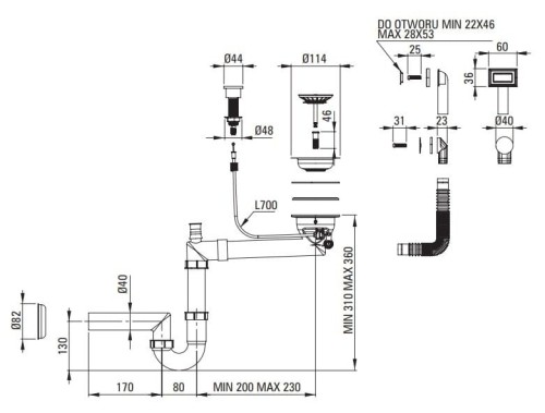 Zlewozmywak granitowy 1-komorowy + ociekacz grafit metalik Momi Deante