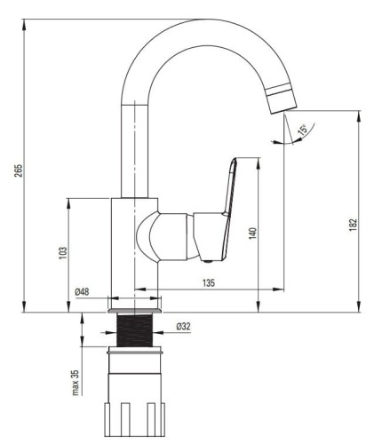 Bateria umywalkowa stojąca z obrotową wylewką U Arnika Deante Titanium