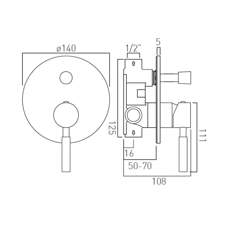 Bateria VADO ORIGINS prysznicowa podtynkowa z przełącznikiem czarna szczotkowana