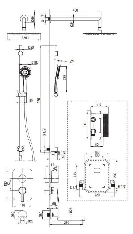 Zestaw prysznicowy z BOXem mieszaczowym Arnika Deante titanium