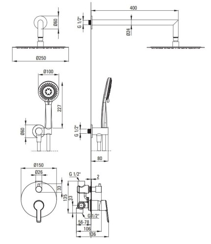 Zestaw prysznicowy podtynkowy Arnika Deante złoto szczotkowane