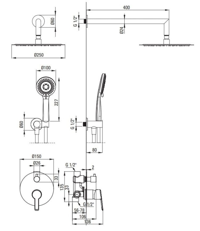 Zestaw prysznicowy podtynkowy Arnika Deante złoto szczotkowane