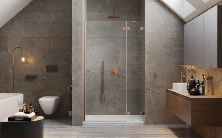 Drzwi prysznicowe Essenza Pro Brushed Copper DWJ Radaway prawe miedź