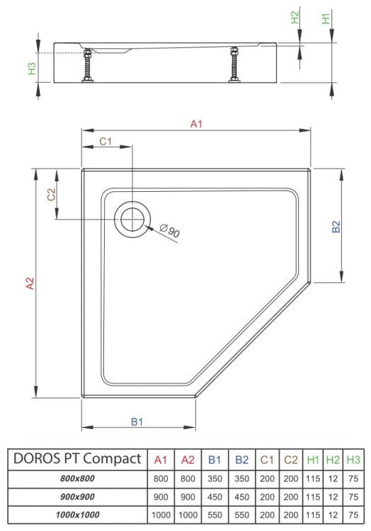 Brodzik pięciokątny Radaway Doros PT Compact 80x80 Stone kaszmirowy