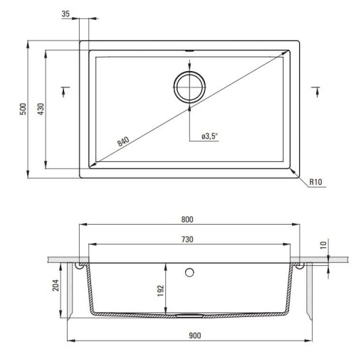 Zlewozmywak granitowy 1-komorowy podwieszany nero Corda Deante