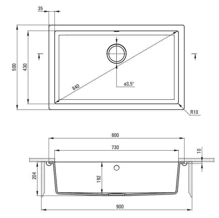 Zlewozmywak granitowy 1-komorowy podwieszany nero Corda Deante