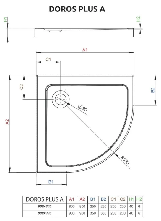 Brodzik półokrągły Radaway Doros Plus A 80x80