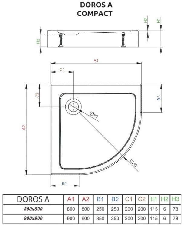 Brodzik półokrągły Radaway Doros A Compact 90x90 Stone kaszmirowy