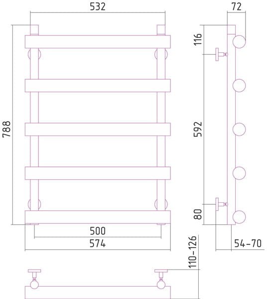 Grzejnik łazienkowy Sunerzha Atlant 80x50cm stal polerowana