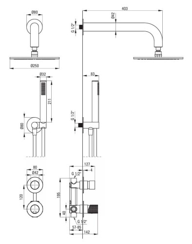 Zestaw prysznicowy podtynkowy stal szczotkowana Silia Hexa Deante