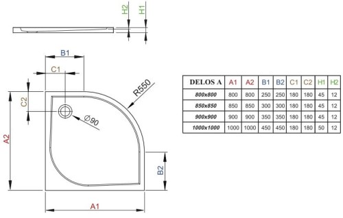 Brodzik płytki półokrągły Radaway Delos A 100x100x5x1,2