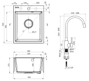 Zlewozmywak granitowy z baterią 1-komorowy szary metalik Corio Deante