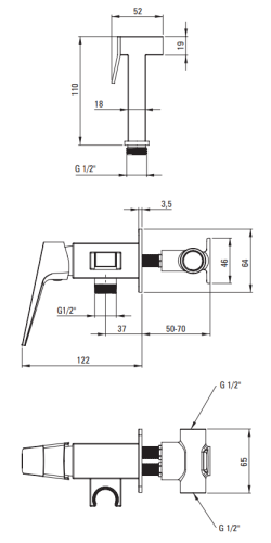 Bateria bidetowa podtynkowa chrom Blur Deante