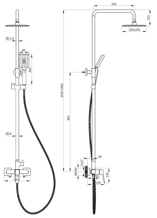 Deszczownica z baterią prysznicową titanium Blur Deante