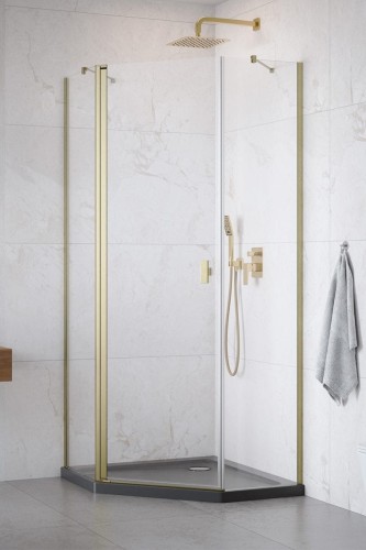 Kabina pięciokątna Radaway Nes Brushed Gold PTJ lewa