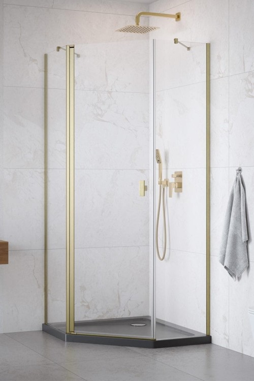 Kabina pięciokątna Radaway Nes Brushed Gold PTJ lewa