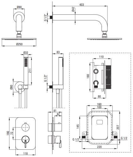 Zestaw prysznicowy podtynkowy z BOXem szczotkowany brąz Silia Deante