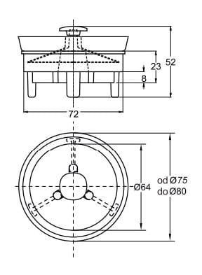 Zawór antyzapachowy do brodzika N.R.V. otwór w spuście 70 do 80 mm