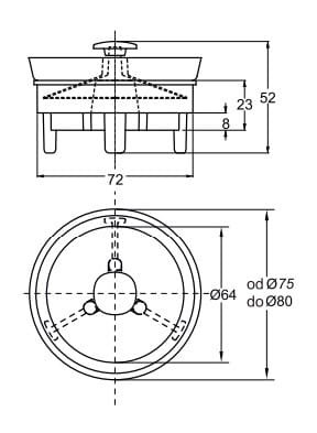 Zawór antyzapachowy do brodzika N.R.V. otwór w spuście 70 do 80 mm