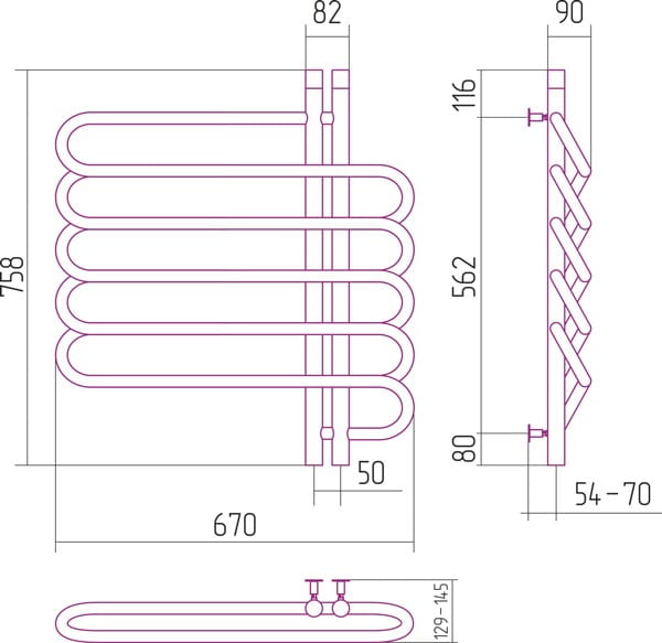 Grzejnik łazienkowy Sunerzha Furore Verso EU50 76x67cm stal polerowana