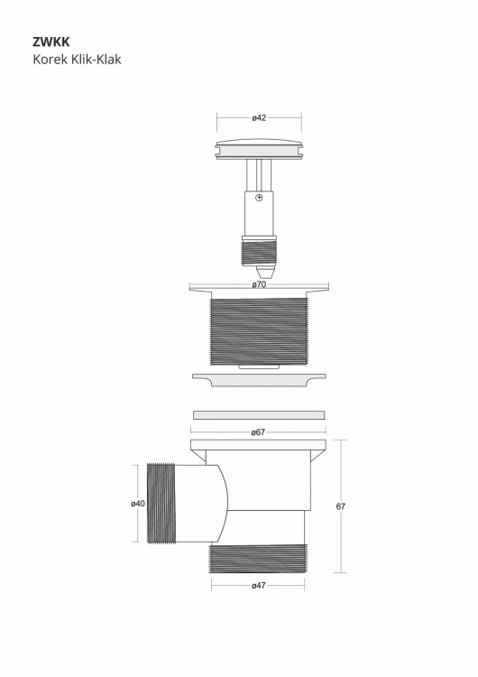 Zestaw wannowy biały - korek klik klak z maskownicą
