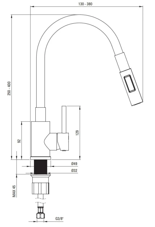 Bateria kuchenna z giętą wylewką Luno Deante szara stal