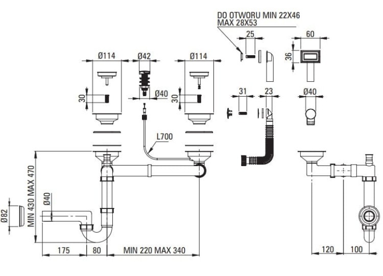Zlewozmywak granitowy magnetyczny 2-komorowy z ociekaczem Magnetic Deante