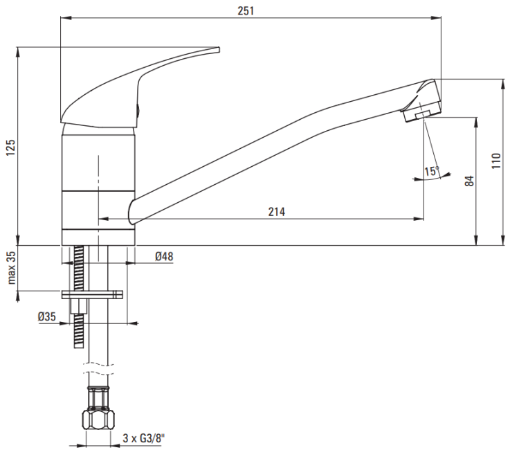 Bateria kuchenna niskociśnieniowa trójdrożna do podgrzewacza Deante