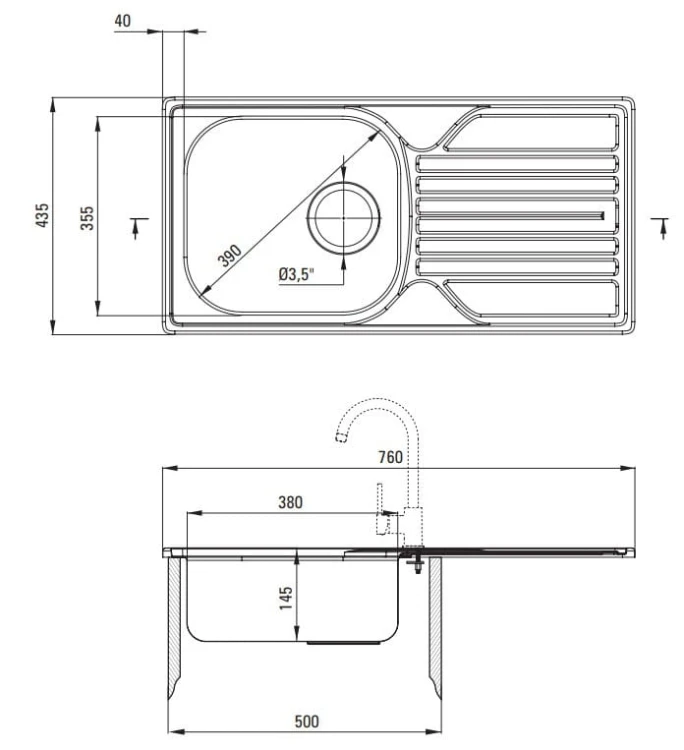 Zlewozmywak stalowy z baterią 1-komorowy z ociekaczem Legato Deante