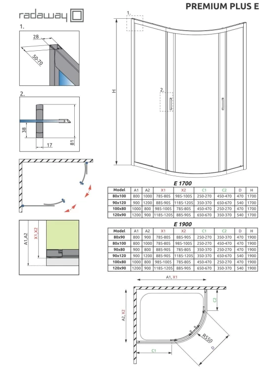 Kabina asymetryczna Radaway Premium Plus E 100x80x190 szkło przejrzyste