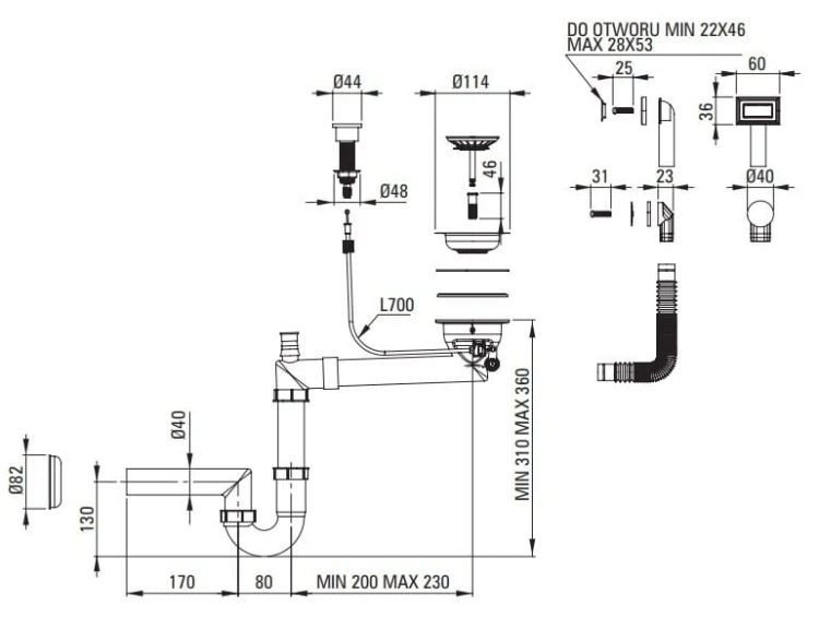 Zlewozmywak granitowy 1-komorowy ociekacz antracyt metalik Momi Deante