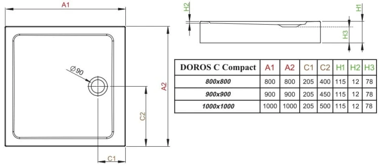 Brodzik kwadratowy Radaway Doros C Compact 90x90 Stone czarny