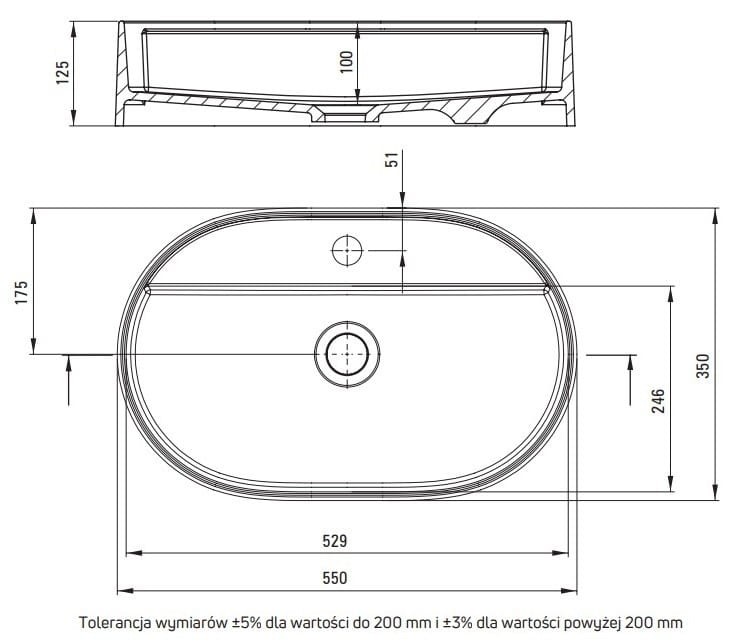 Umywalka granitowa nablatowa owalna z wyspą na baterię Silia Deante