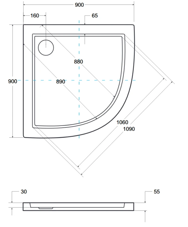 Brodzik półokrągły Besco ARON SLIMLINE 90x90x3